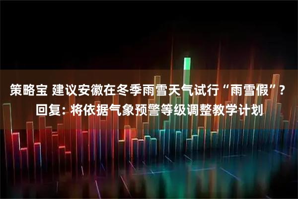 策略宝 建议安徽在冬季雨雪天气试行“雨雪假”? 回复: 将依据气象预警等级调整教学计划